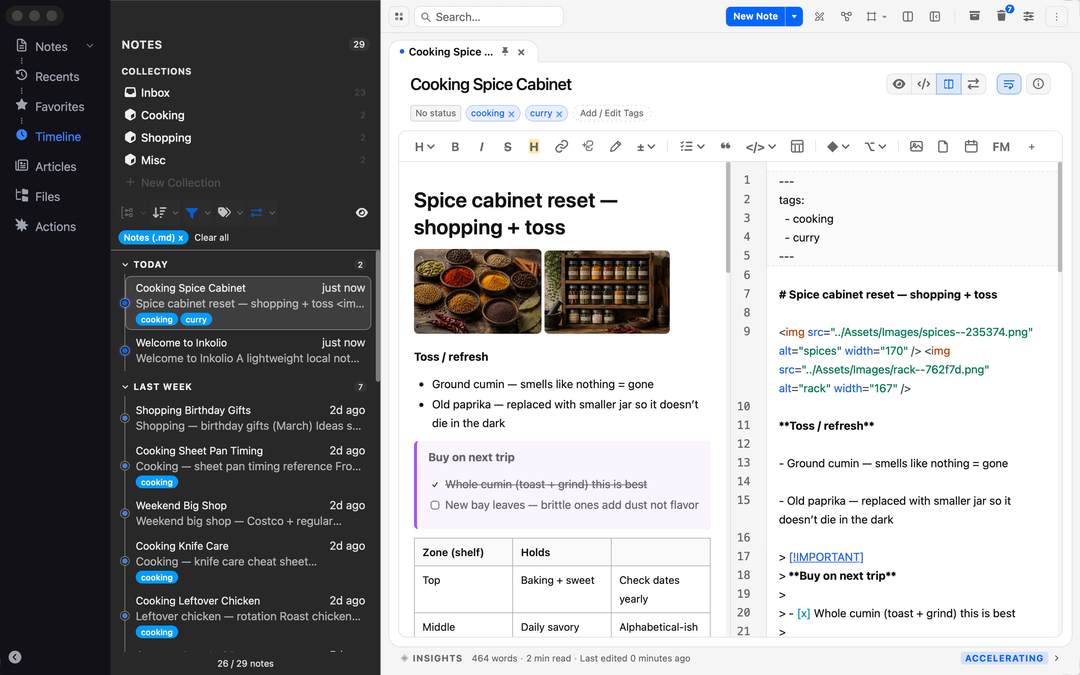 Spaces, Collections, and timeline view